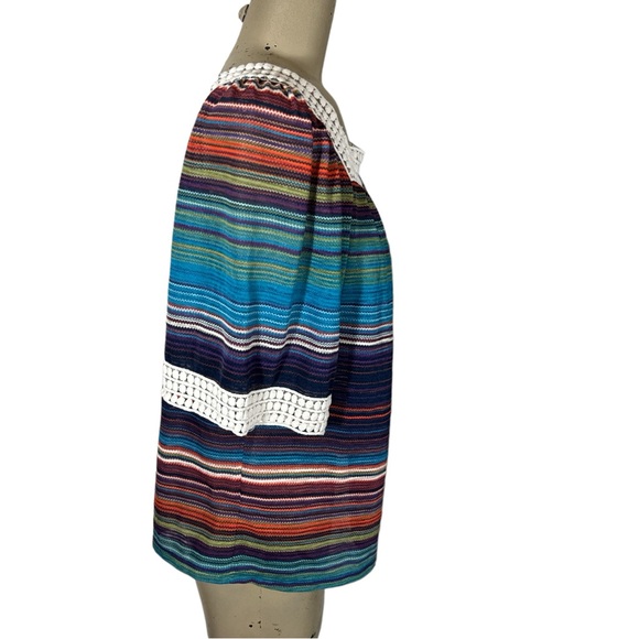 Hannah Southwest Serape Stripe Blouse Triple Crochet Flat Pom Trim Women’s Sz S - Picture 4 of 5